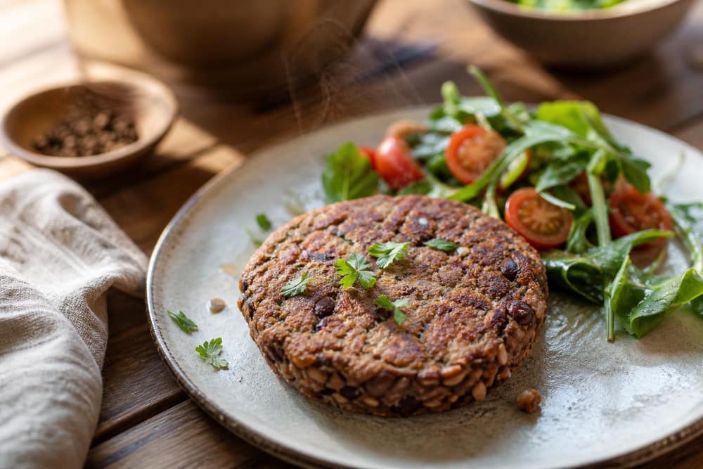 Zelfgemaakte bonenburger gezond en eiwitrijk