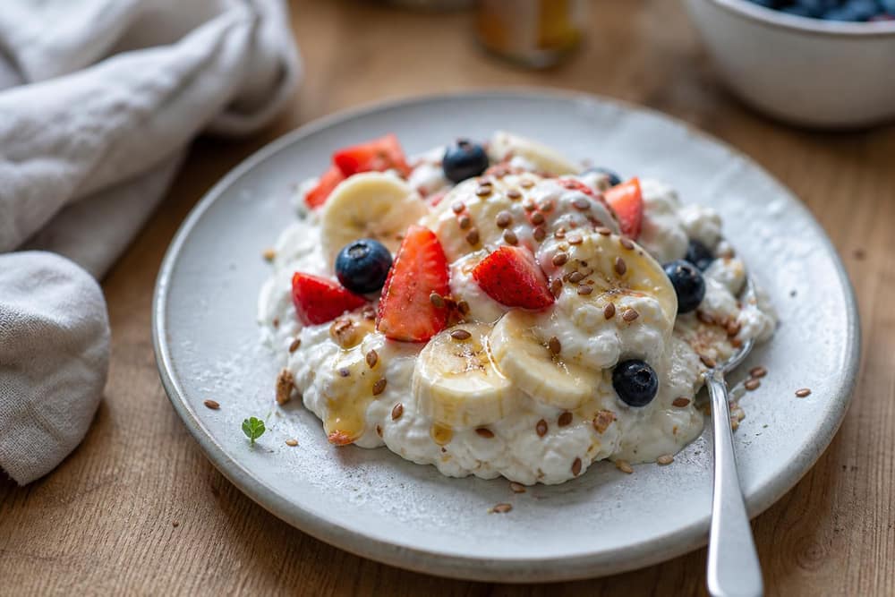Fruitige kwark met honing en lijnzaad