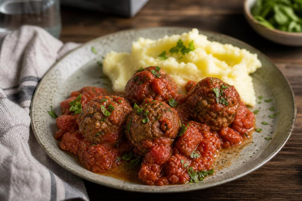 Magere gehaktballetjes in tomatensaus