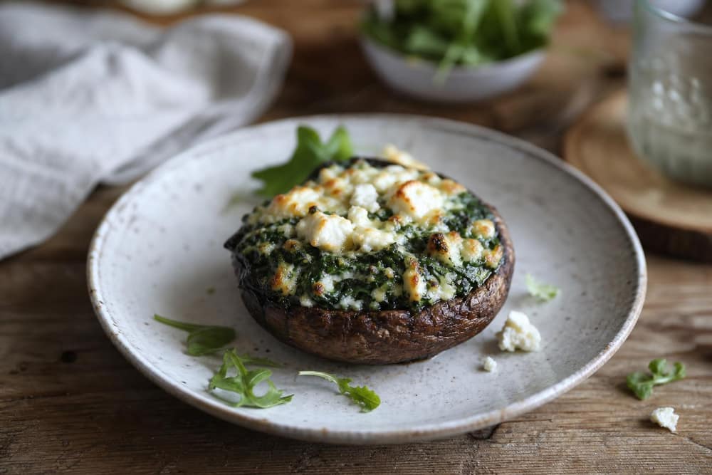 Gevulde portobello met spinazie en feta