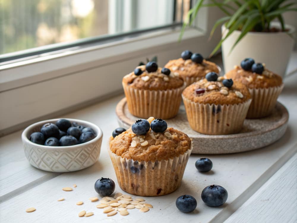 Havermoutmuffins met blauwe bessen
