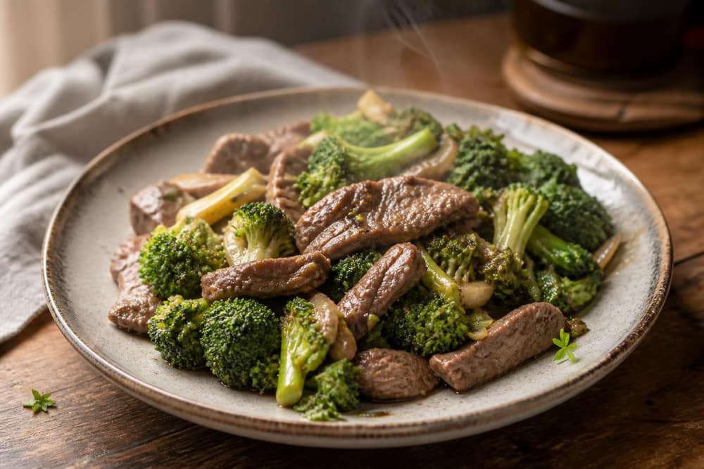 Mager rundvlees met broccoli uit de wok