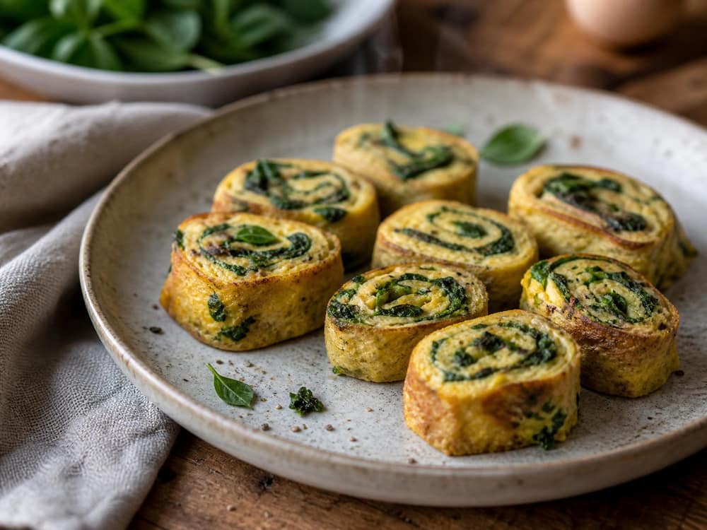 Mini-omeletrolletjes met spinazie