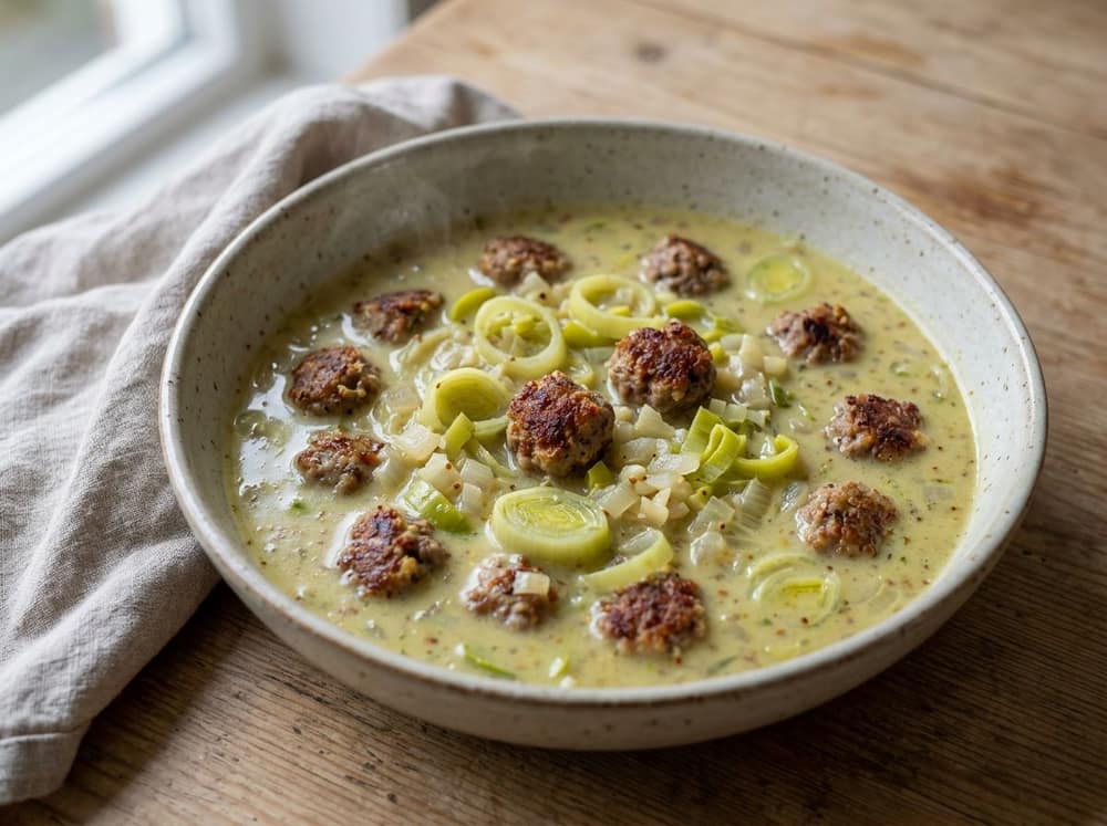 Mosterdsoep light met gehaktballetjes