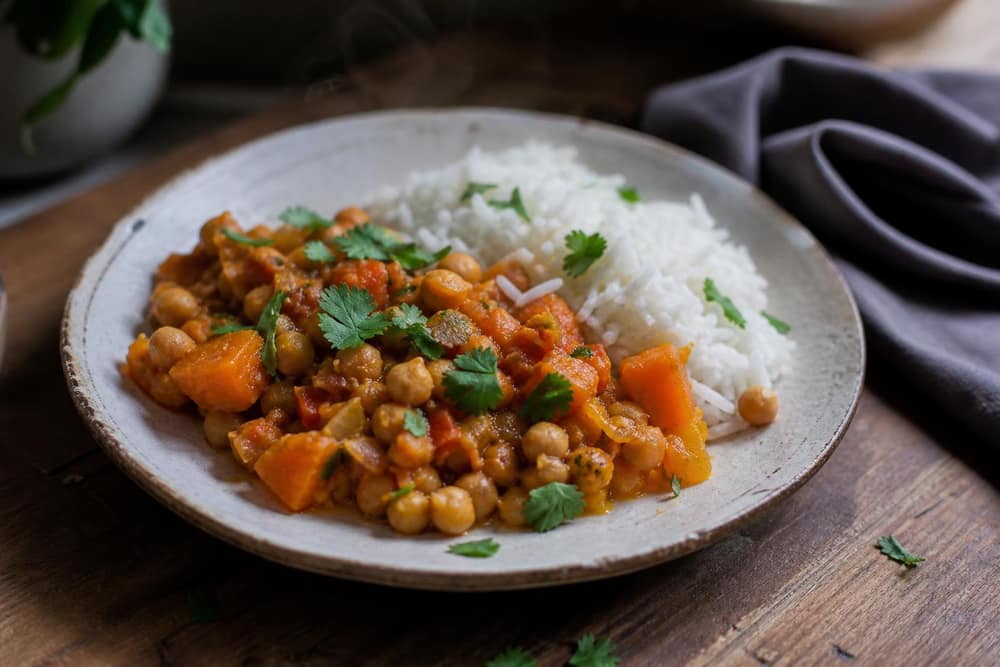 Pompoencurry met kikkererwten