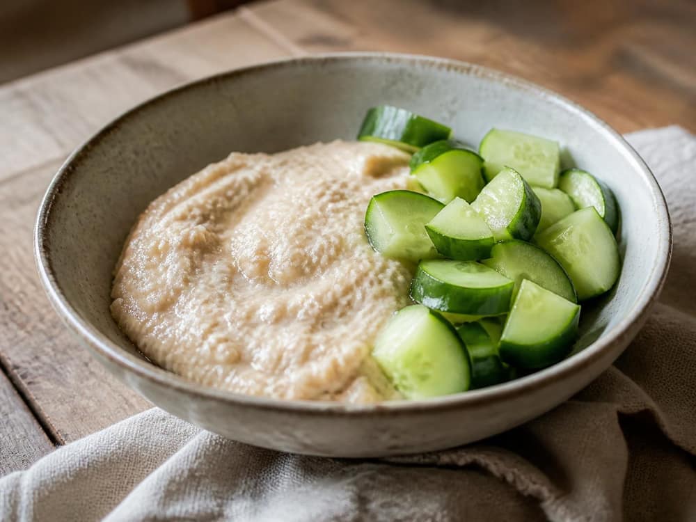 Witte bonendip met knoflook en komkommer