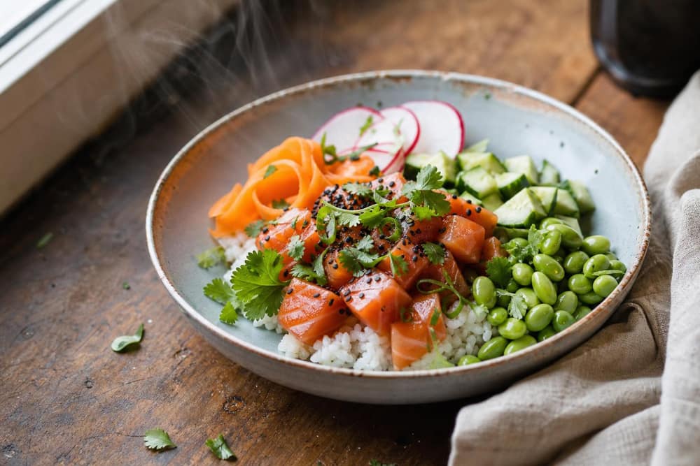 Zalm-pokébowl met edamame